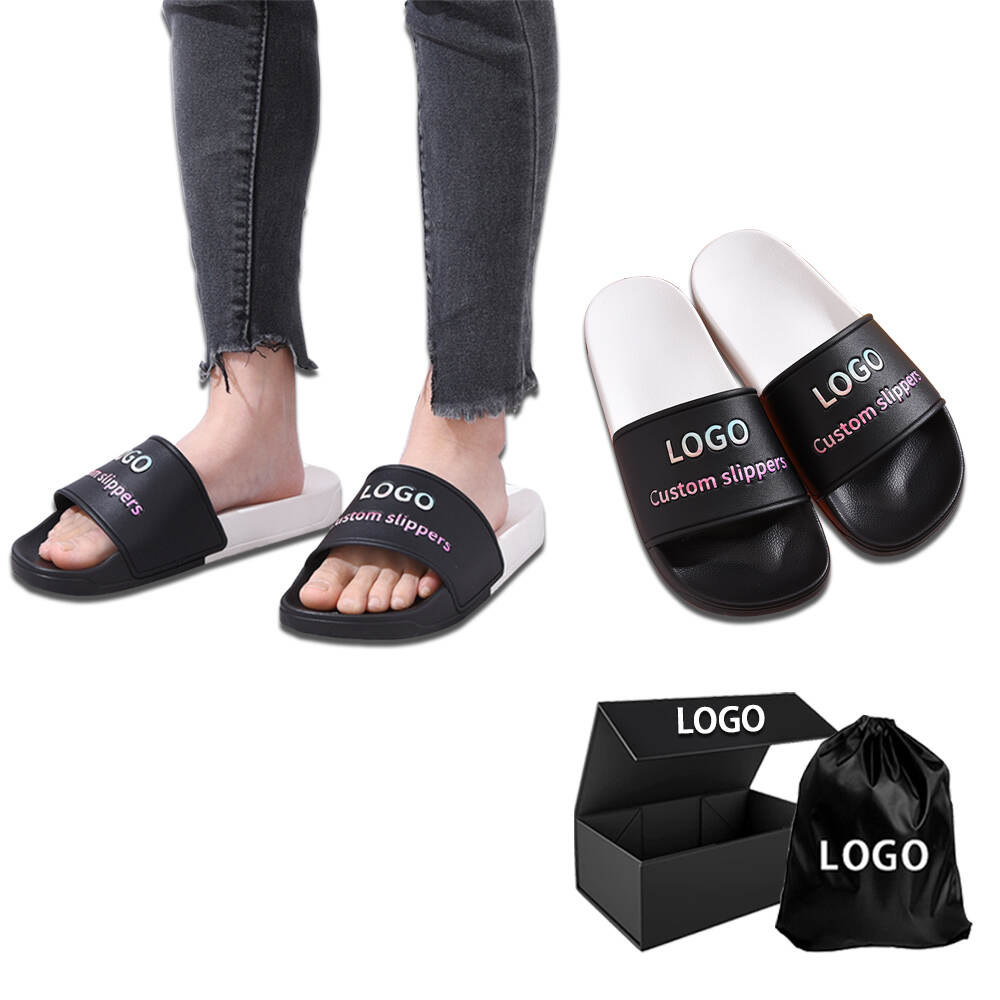 Customized logo slippers printed indoor home couple beach outdoor leisure adult women men's