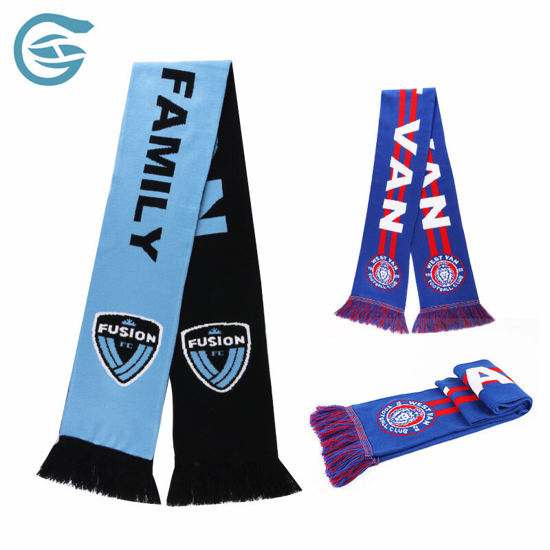 Custom Logo Personalized Unisex Silk 100% Acrylic Knitted Jacquard Woven Flag Winter Scarf for Football Sports Team Fans