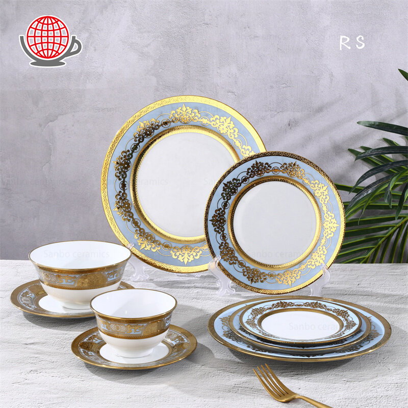 high end china,blue and gold dinnerware set,custom dinnerware