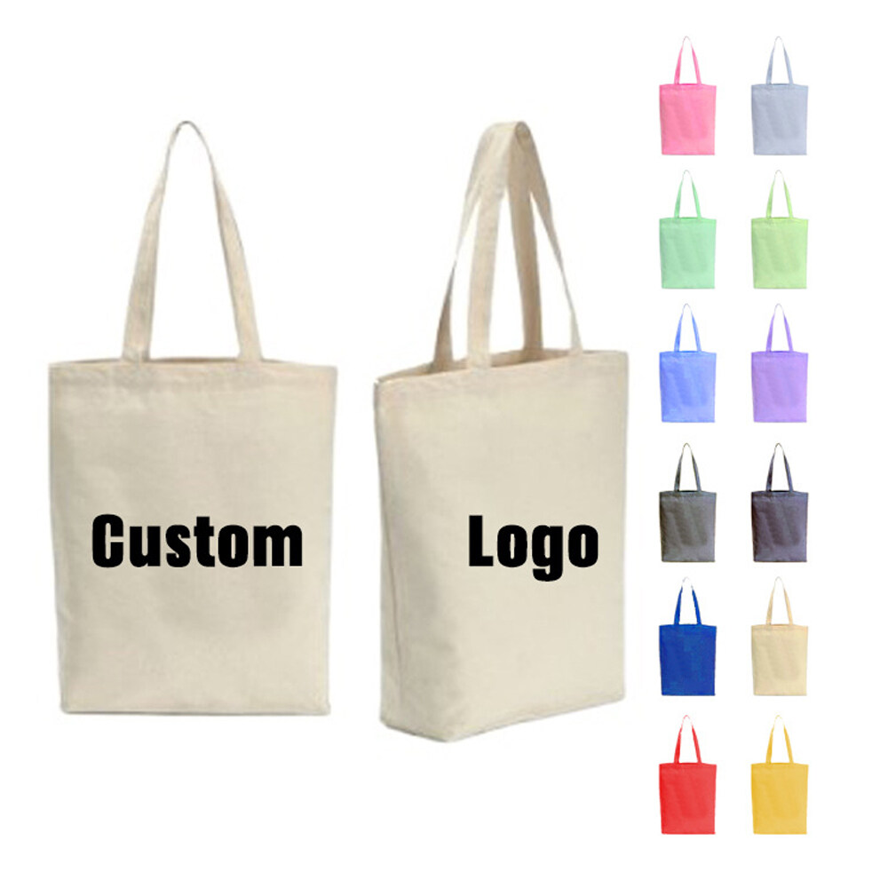 Personalized custom logo unisex handmade blank cotton canvas solid color tote bag blank cotton canvas with logo