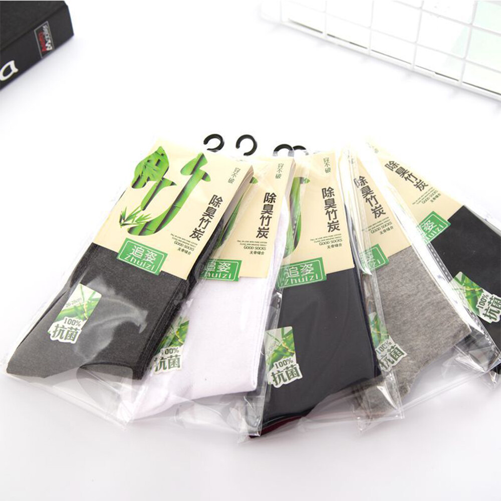Personalized custom logo solid color soft breathable round neck 100% bamboo charcoal fiber men's socks