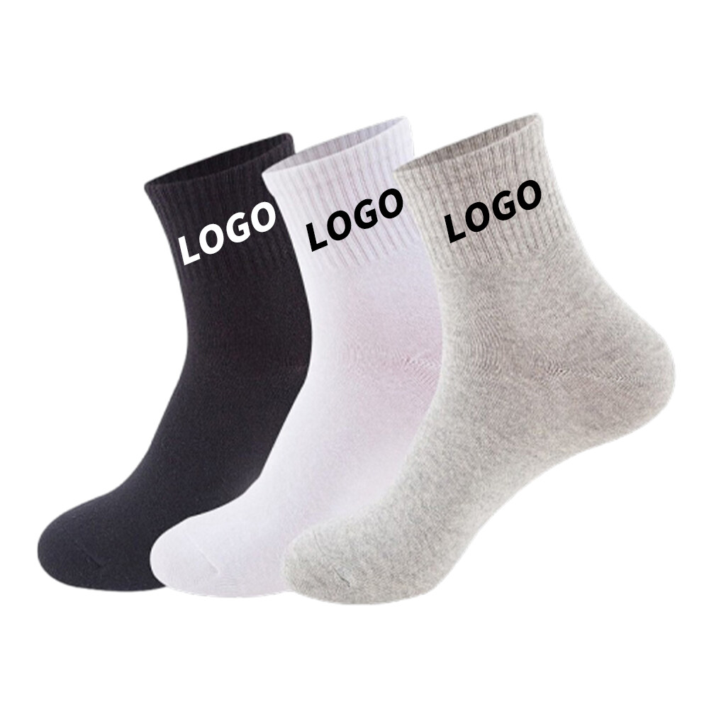 Custom Logo Solid Color Knitted Socks High Quality 100% Cotton Men Women Sports Embroidered Jacquard Designer OEM