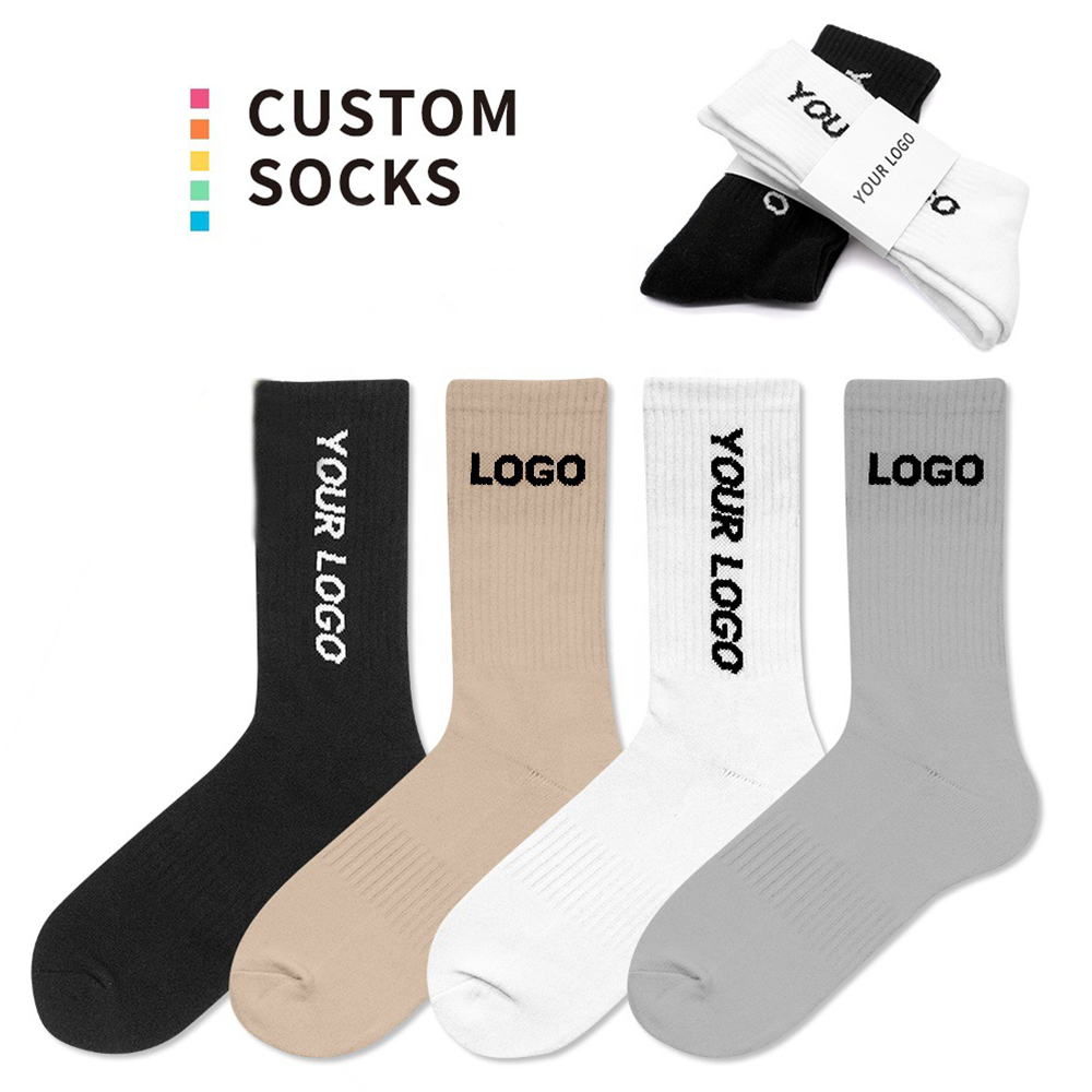 Wholesale customized logo pure black and gray solid color tubular padded sports socks breathable, non-slip and antibacterial