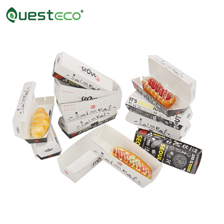 Food Grade Paper Hot Dog Packaging Korean Corn Hot Dog Box Tray Boat Disposable Paper Tray Custom Printed Hot Dog Box Tray