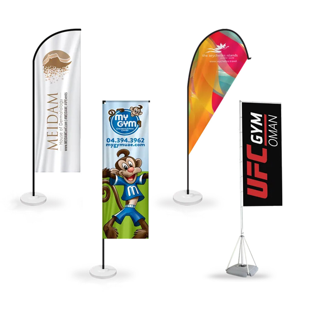Factory advertising exhibition event banner stand custom logo polyester teardrop flag flying beach feather flag