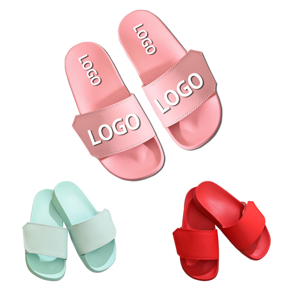 Customized LOGO Velcro Slippers Casual Fashion Men's Solid Color Unisex Adjustable Bevel Height