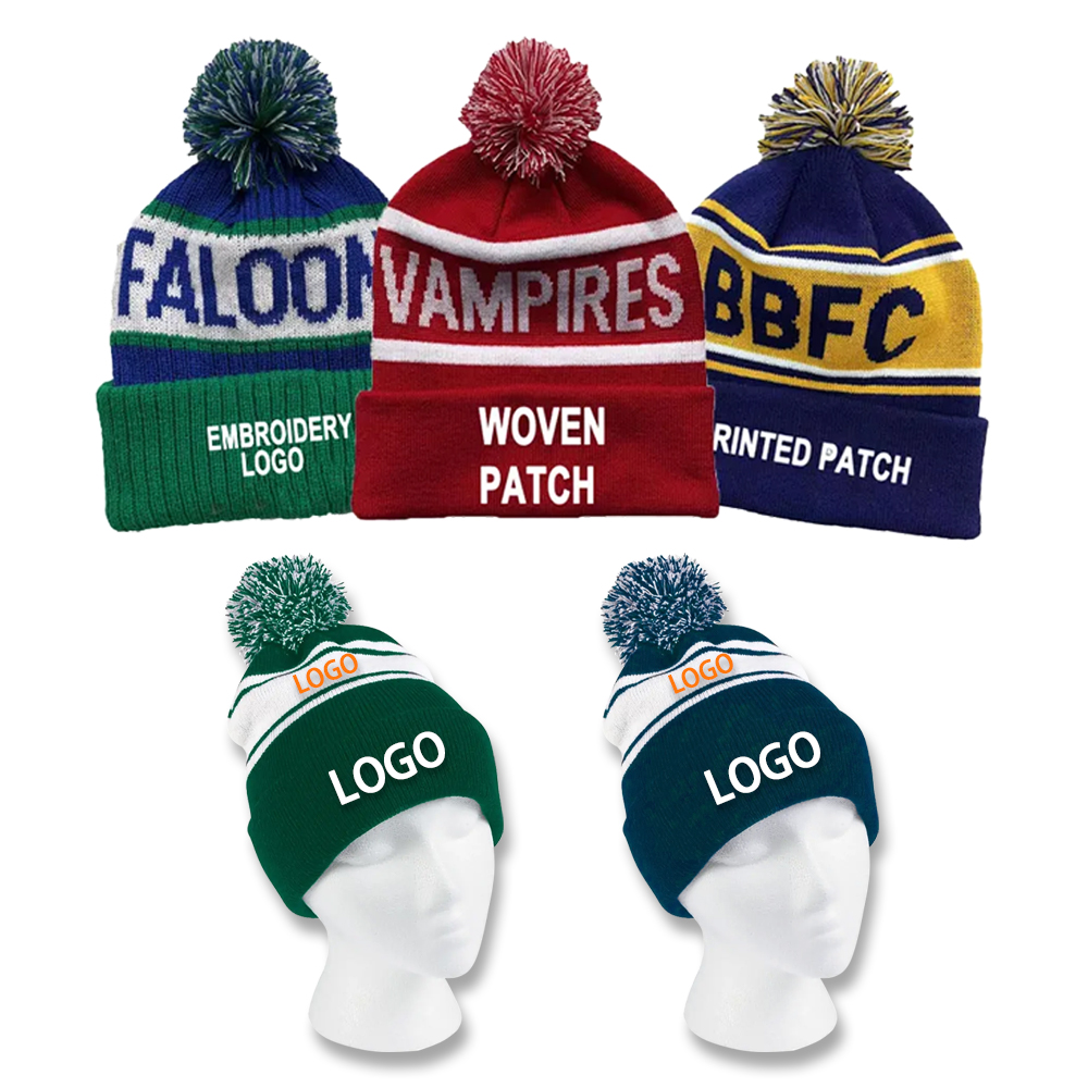 Wholesale Custom Design Logo 100% Acrylic Pom Pom Hat Knitted Ski Hat Fashion Casual Warm Winter Hat