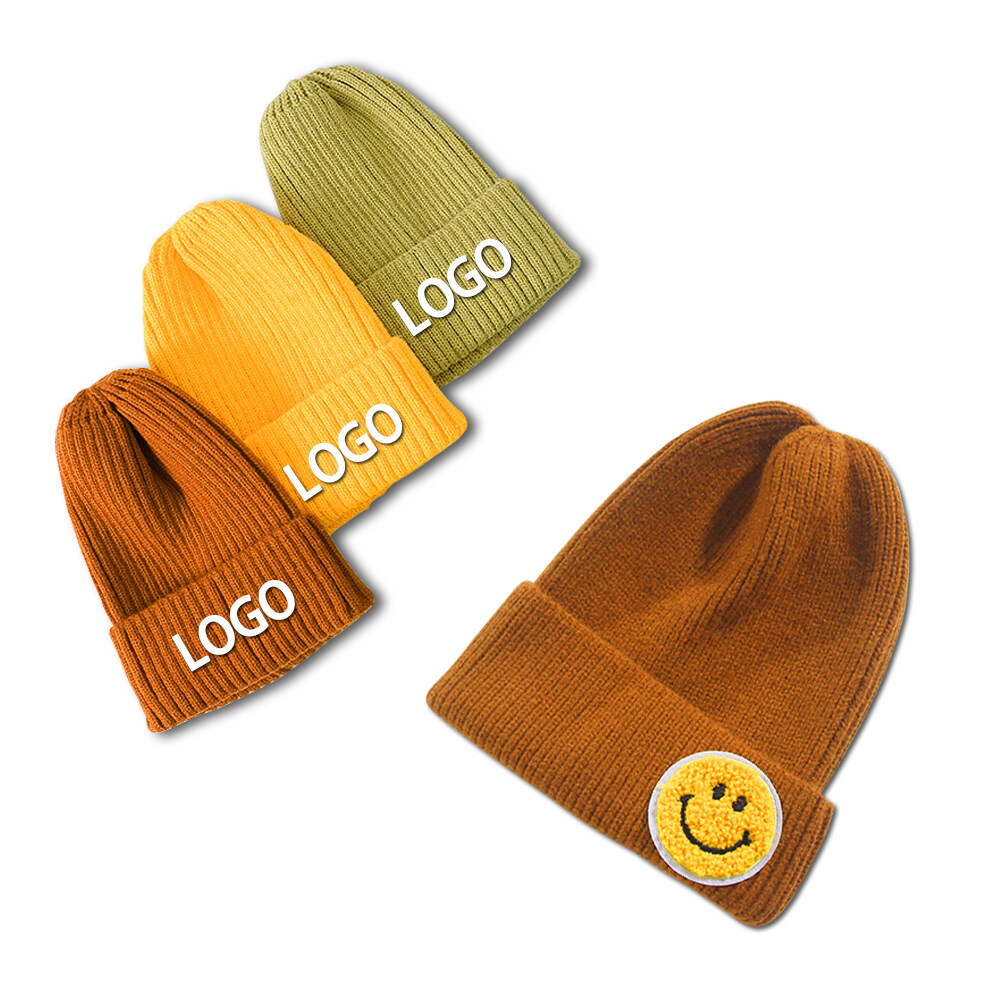 Customized logo casual warm fashionable cashmere knitted women's winter hat beanie