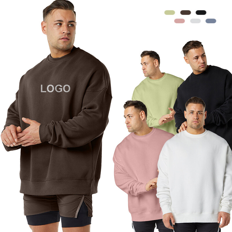 Solid Color Crew Neck Men Plus Size Sweatshirt