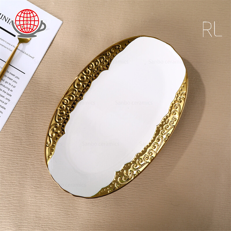 white embossed dinnerware,dinner set gold trim,luxury china set
