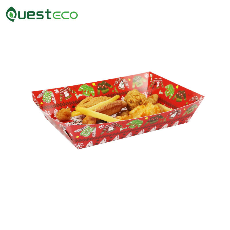 Christmas Kraft Paper Square Snack Packaging Box BBQ Fried Chicken Box Disposable French Fries Paper Plate