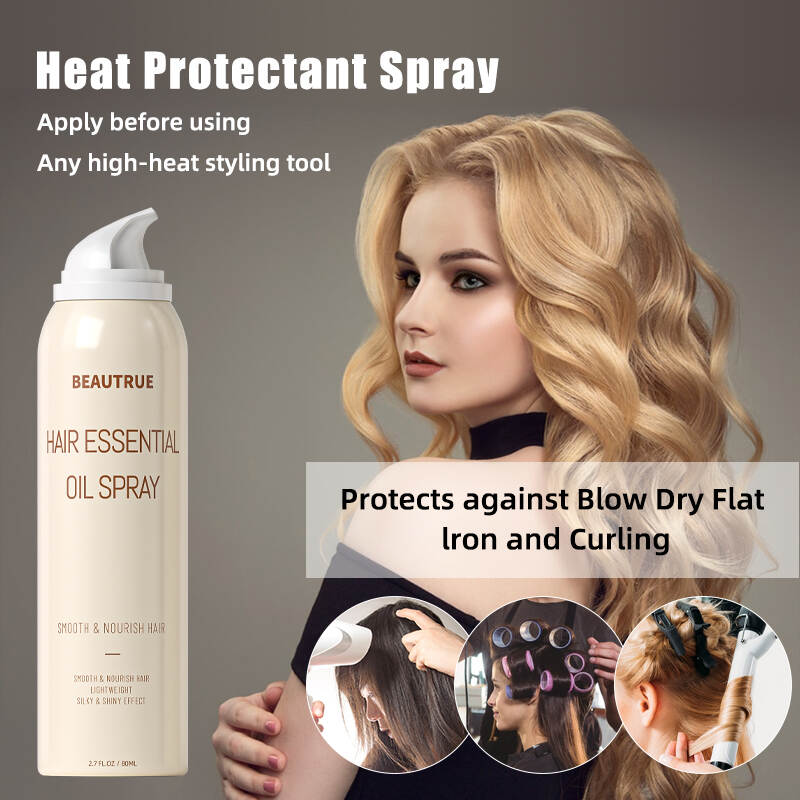 Heat Protectant Spray, aerosol essential oil spray, hair care, heat styling, essential oils, nourishment Description: Discover the benefits of using Heat Protectant Spray to shield your hair from heat damage, nourish it with essential oils, and achieve healthy, beautiful hair with ease.