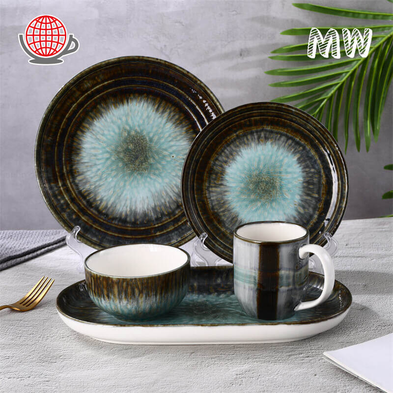 Top Quality Pretty Dinner Set Blue and Black Glaze