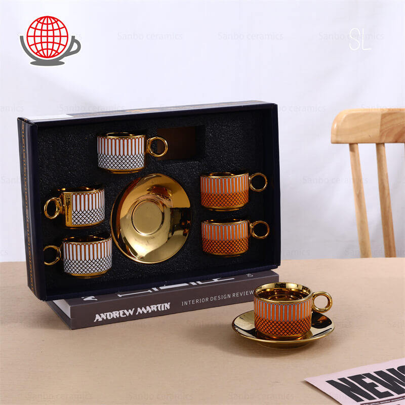 Bulk Turkish Coffee Cups and Saucers with Gold Plating