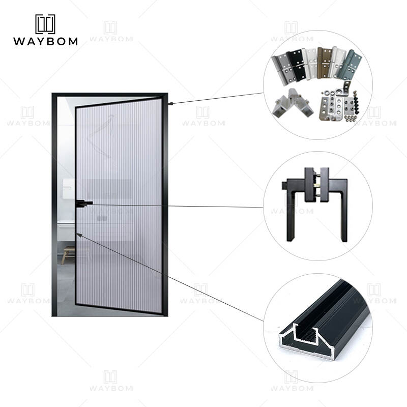 Factory aluminum slim profiles swing door black aluminum frame for interior doors