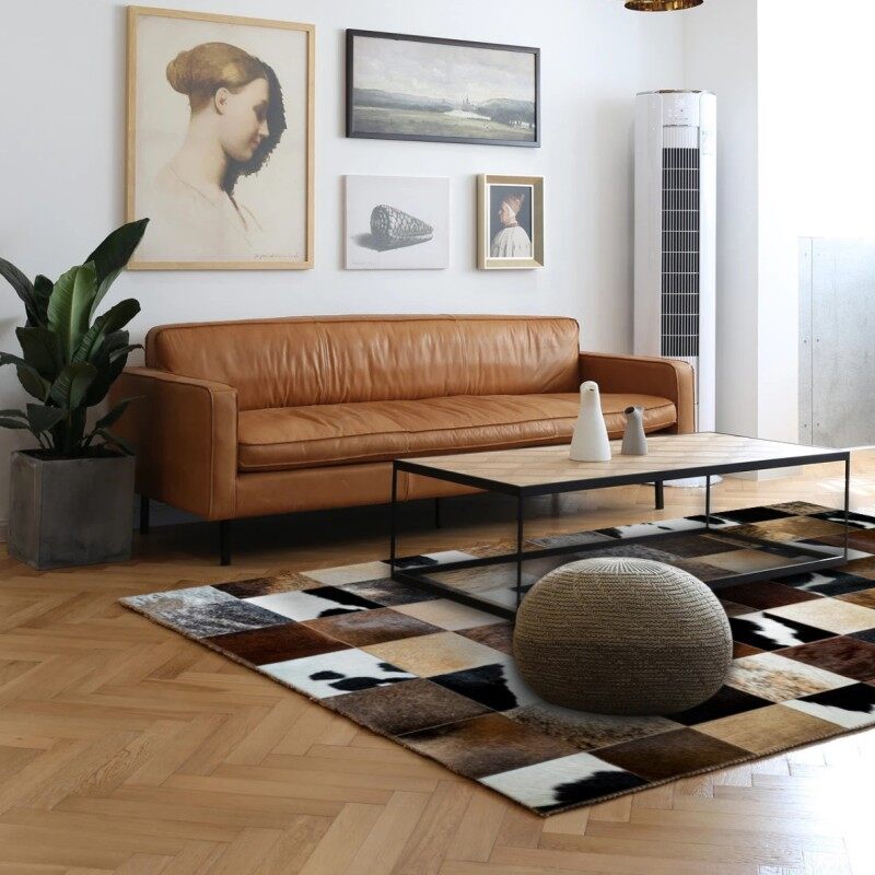 Cowhide Contemporary Design leather Pattern Silky Printed Carpet