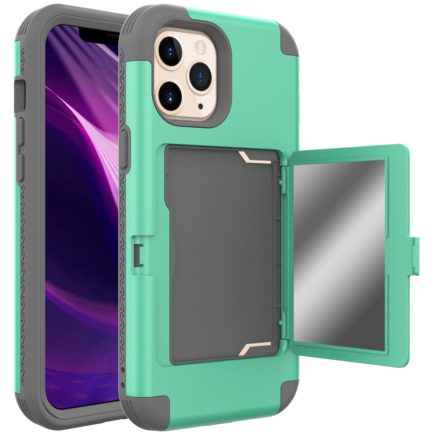 Applicable iPhone 14 Goddess Makeup Mirror Silicone PC Drop-proof Phone Case Apple 14 Pro Plug-in Case Green Color
