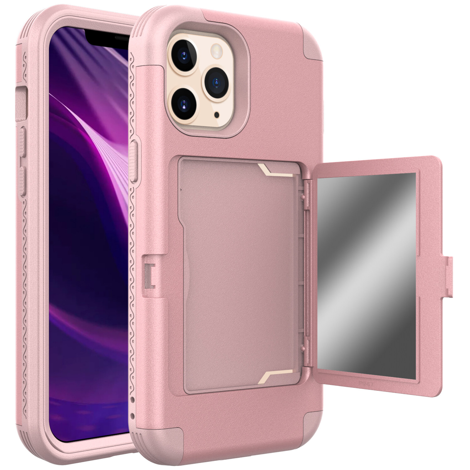Applicable iPhone 14 Goddess Makeup Mirror Silicone PC Drop-proof Phone Case Apple 14 Pro Plug-in Case Pink Color