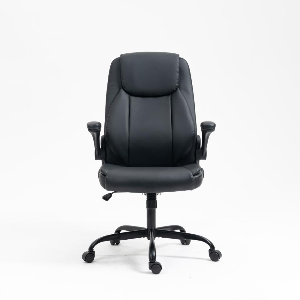 Ergonomic Office Chair PU Leather Executive Chair Padded Flip Up Armrest Computer Chair Adjustable Height High Back Lumbar