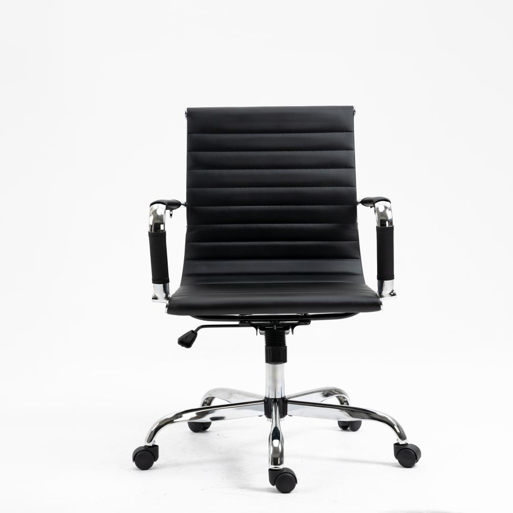 Mid-Back Desk Chair - Black LeatherSoft Executive Swivel Office Chair with Black Frame - Swivel Arm Chair