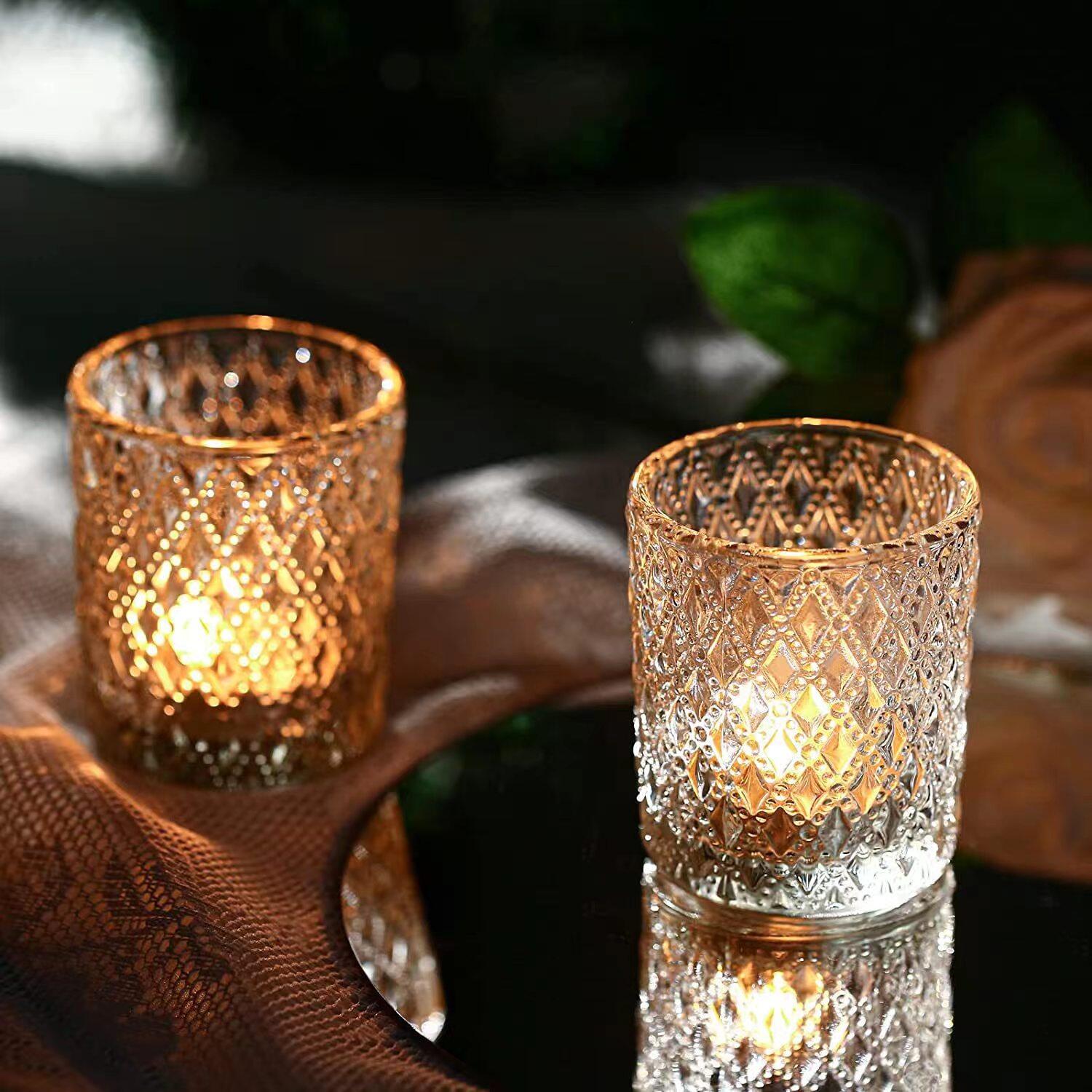 Transparent European glass with carved patterns candle cups wholesale