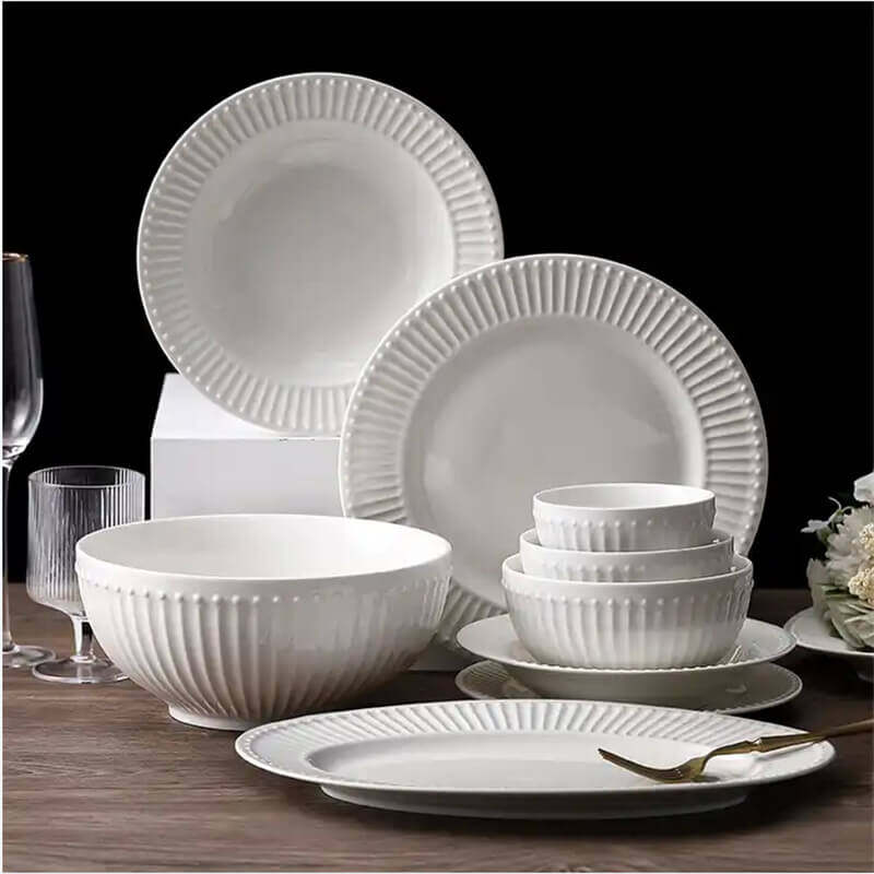 Best White Dinnerware with Embossed Pattern for Hotel