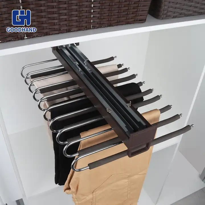 Factory High Quality Two Sides Hanger Pants Wardrobe Accessories Top Mounted Clothes Racks Pull Out Trouser Rack