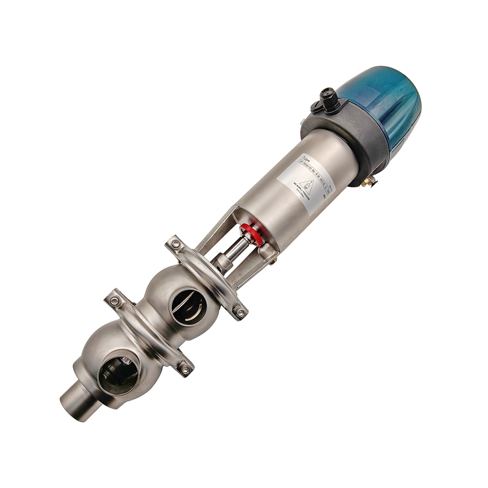 Stainless Steel 21 Model LL Type 3-way Sanitary Flow Division Valve with 24V Control Head