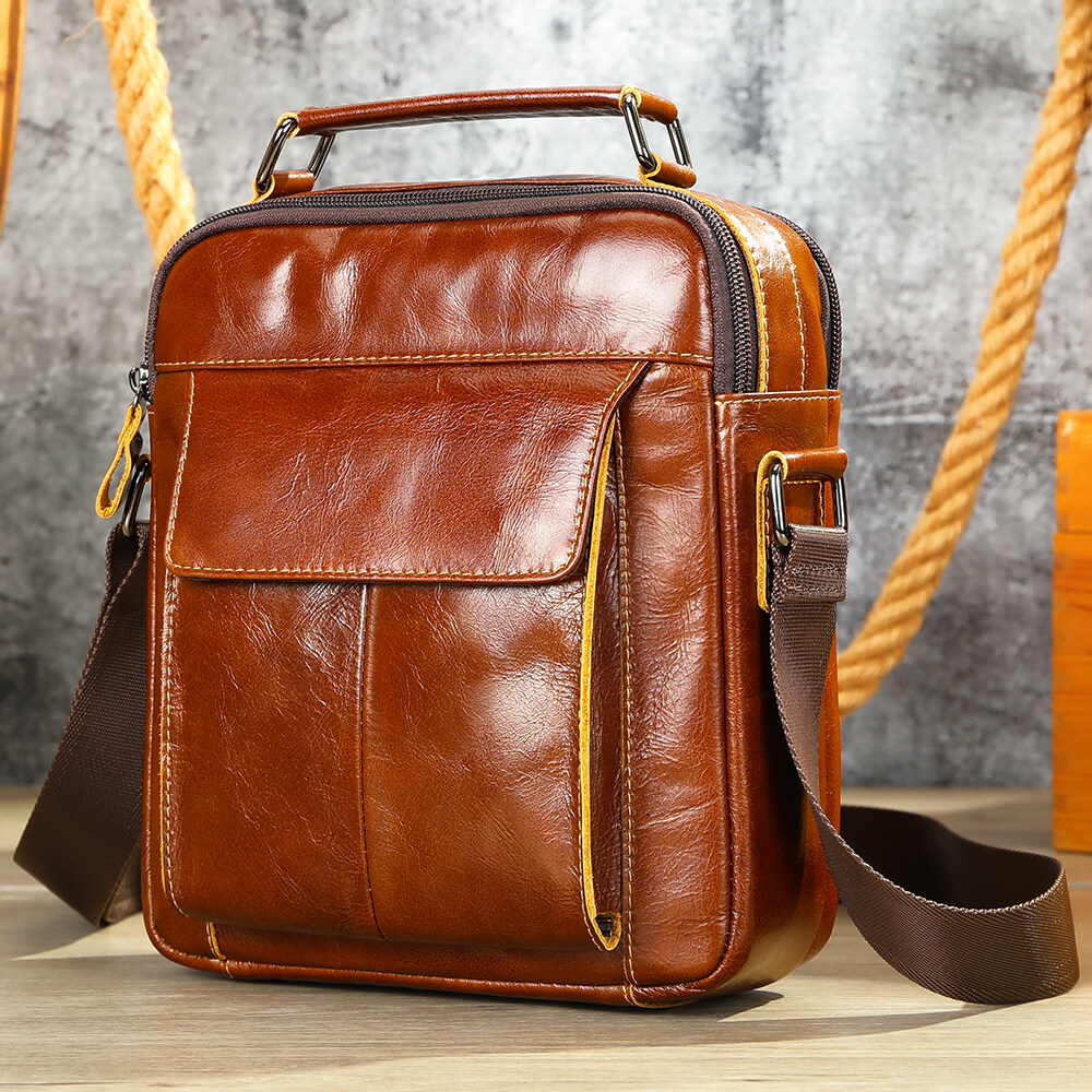 Niucunzh Retro Top Handle Handbag Men Genuine Leather Shoulder Side Bag Leather Crossbody Satchel Bag Messenger Bag for Men