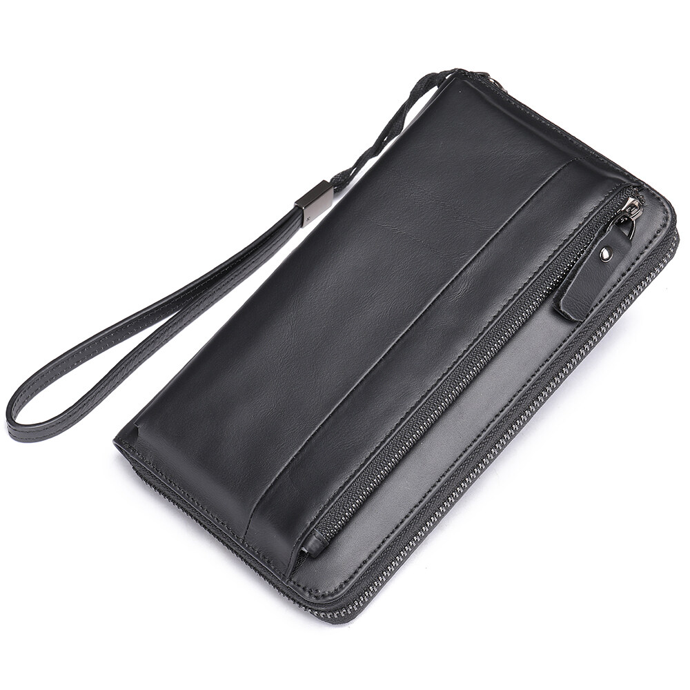 Niucunzh Men's Leather Clutch Bag Large Capacity Long Wallet Card Holder Phone Wallet Leather Purse Genuine Leather Wallet Men