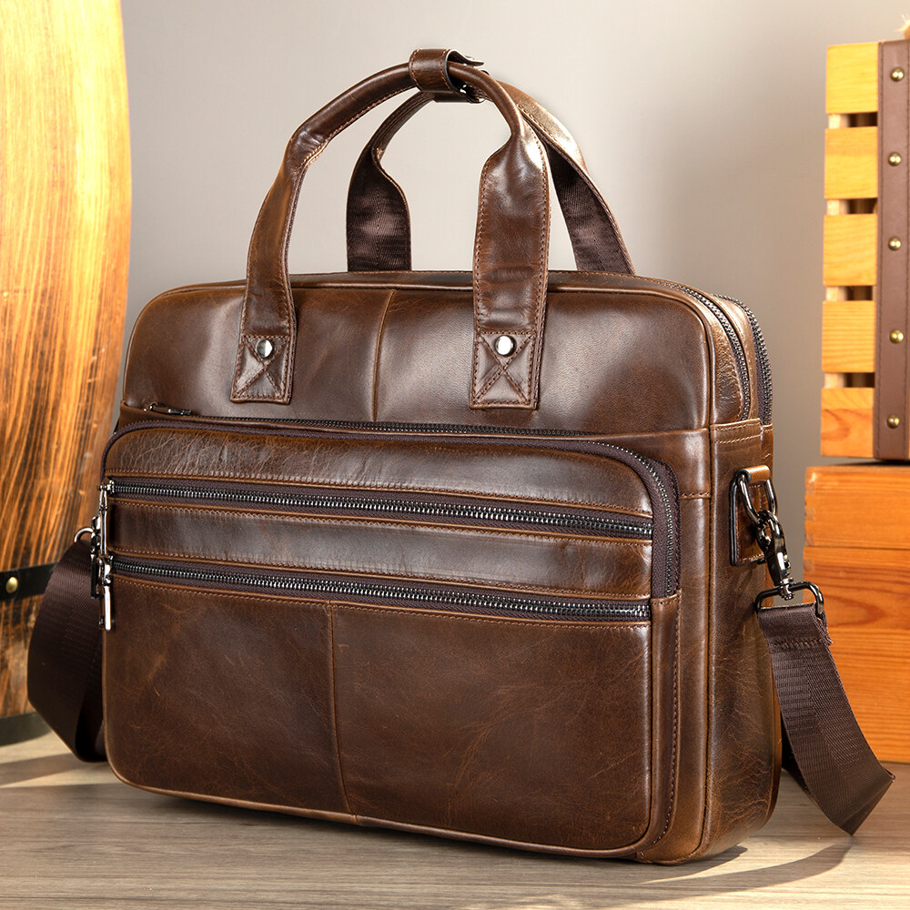 Niucunzh Vintage Genuine Leather Business Office Document Bag Men Laptop Briefcases Leather Bag for Men Leather Briefcase