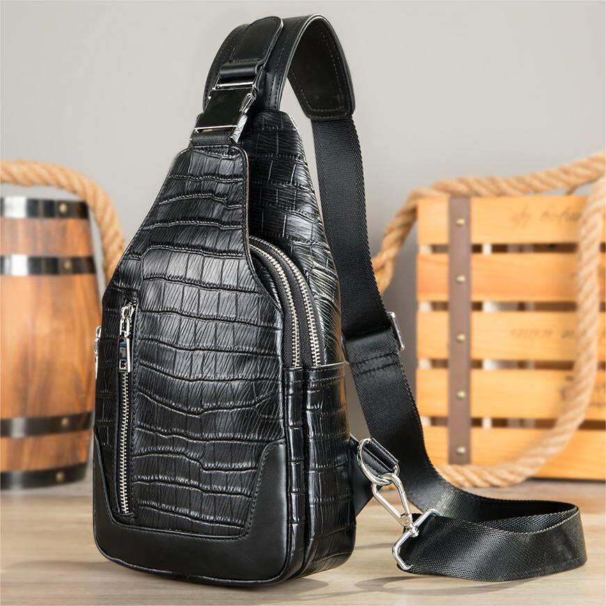 Niucunzh Waterproof Crossbody Chest Bag Travel Daypack Genuine Leather Crossbody Sling Shoulder Bag Men's Leather Chest Bag