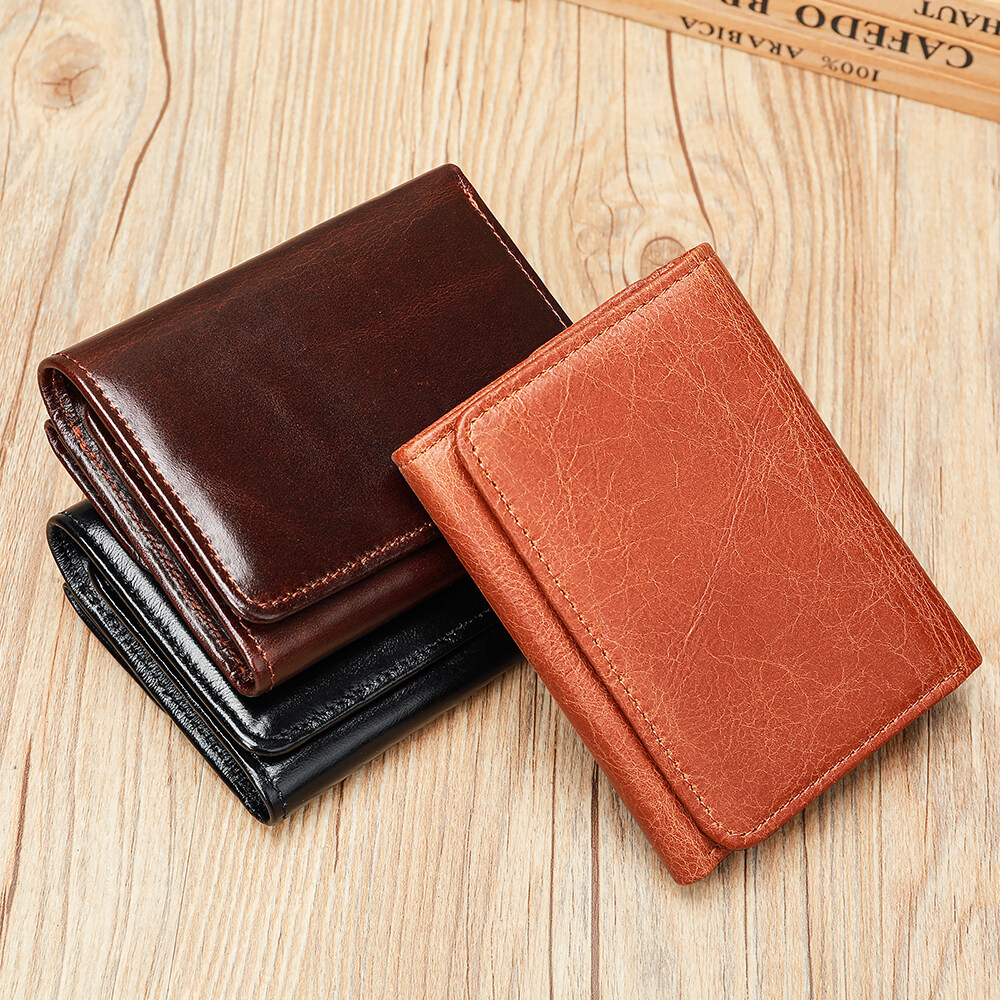 Niucunzh Men Short Trifold Money Clips RFID Blocking Wallets Credit Cards Holders Purse RFID Wallet Men's Leather Wallet