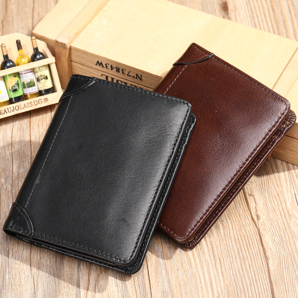 Niucunzh Men Genuine Leather Bifold Short Wallets with 9 Credit Cards Holders 2 ID Window Leather Money Clip Wallet for Men