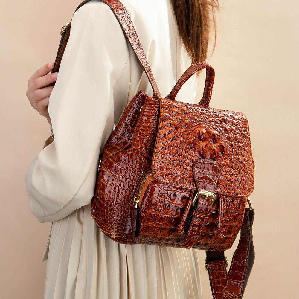 crocodile pattern backpack, leather designer backpack women's, women's designer leather backpack