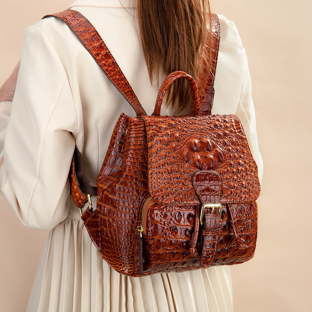 crocodile pattern backpack, leather designer backpack women's, women's designer leather backpack