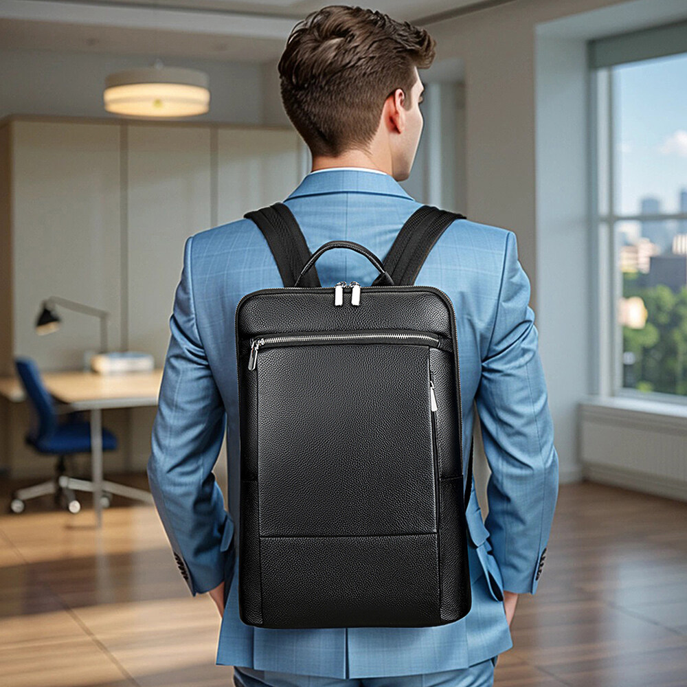 Niucunzh Large Capacity Business Executive 15.6 inch Laptop Backpack Lightweight Men's Backpack Genuine Leather Backpack Men