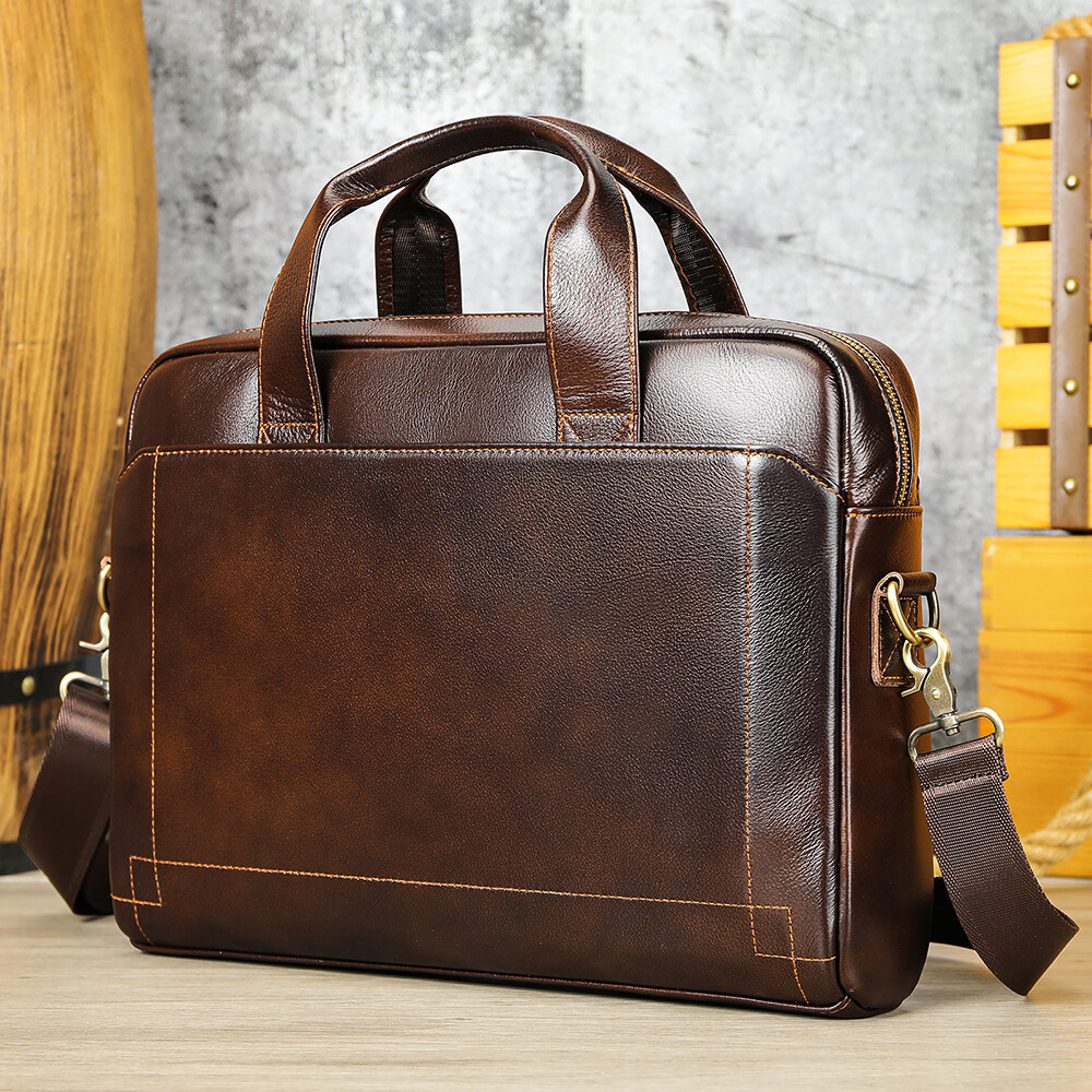 Niucunzh Genuine Leather Business Briefcases Messenger Document Bag Leather 15.6 inches Laptop Briefcase Leather Briefcase Men