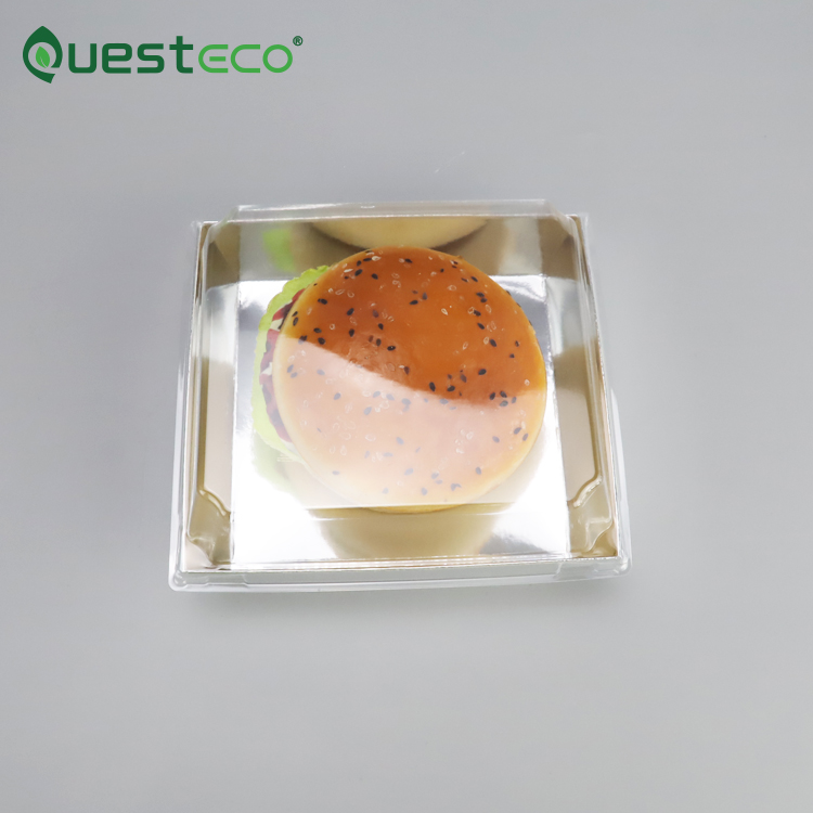 Custom Silver Logo Transparent Paper Box For Dessert Cakes Donut Packaging Pastry Paper Kraft Take Out Cake Burger Gift Box