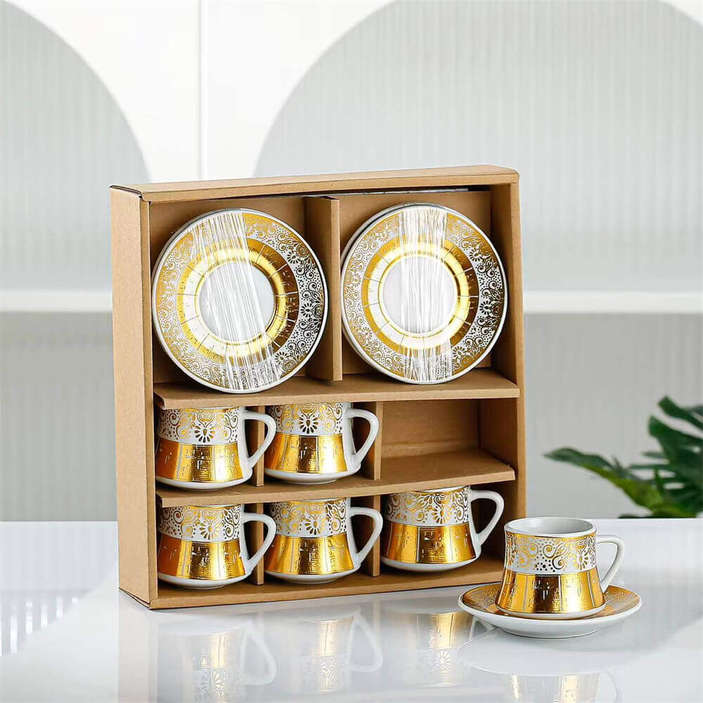 Custom Tea Cups and Saucers Set of 6 with Gift Box