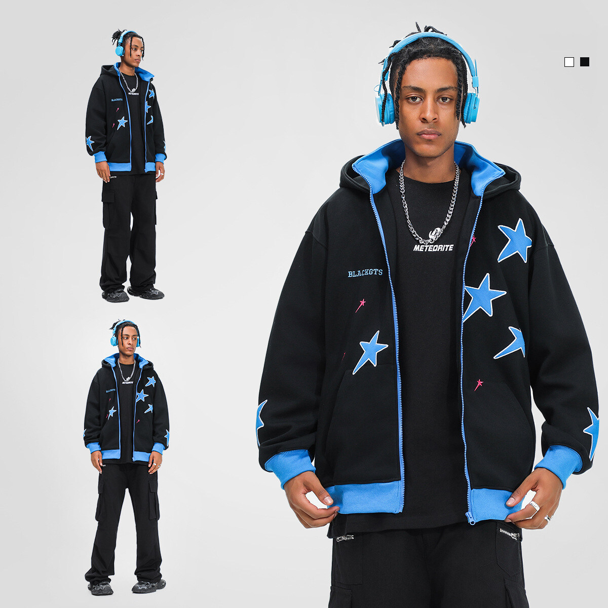 Custom Color Blocking Star Embroidery Men Pullover Hoodie