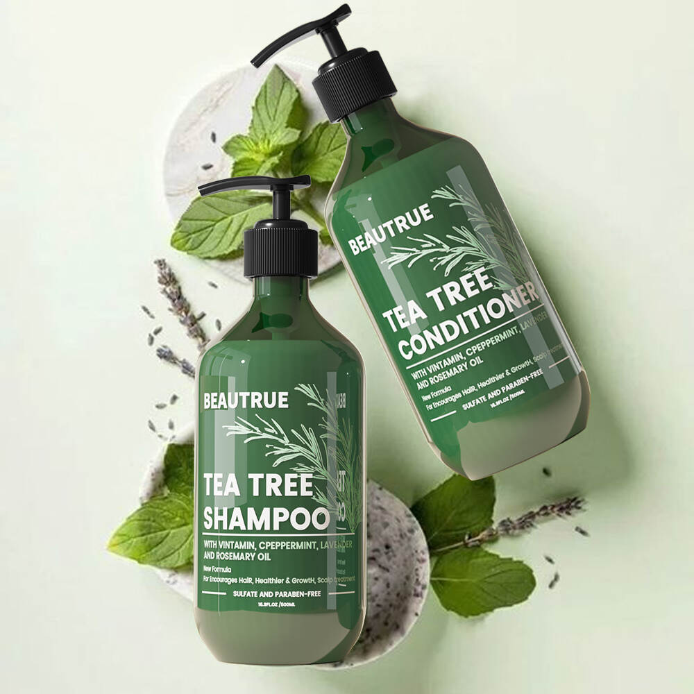 YOUR LOGO Tea Tree Oil Shampoo and Conditioner Set for Oily Hair Clarifying Fighting Dandruff Soothes Scalp for Men and Women