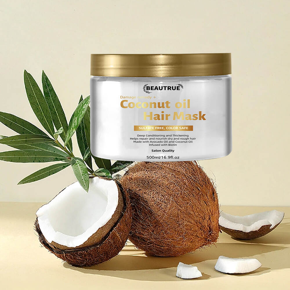 YOUR LOGO Reduces Frizz Coconut Oil Hair Mask Extra Hydrating & Softening Anti-Frizz Treatment to Help Repair Hair