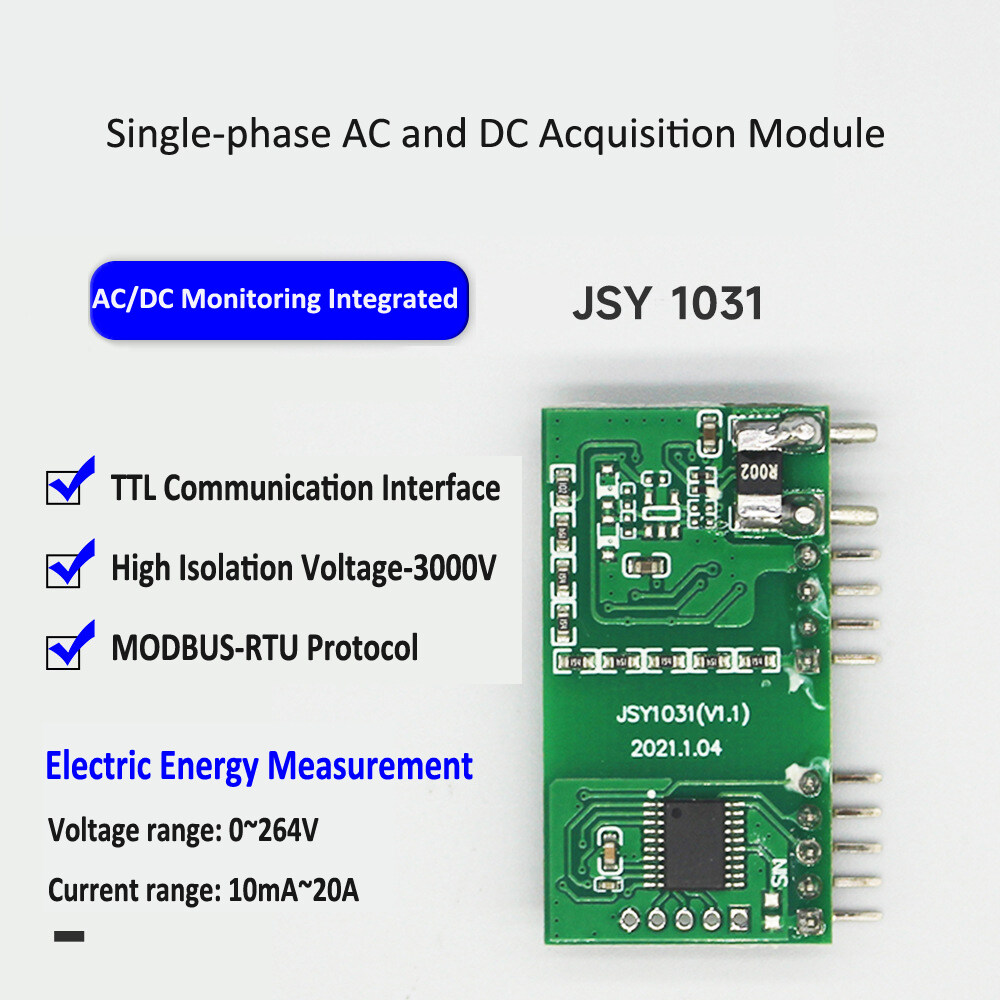 JSY1031 TTL Einphase -Modbus -Leistungsmesserspannung Amperemeter Elektrischer Energiemesser AC DC -Klemmmessgerät