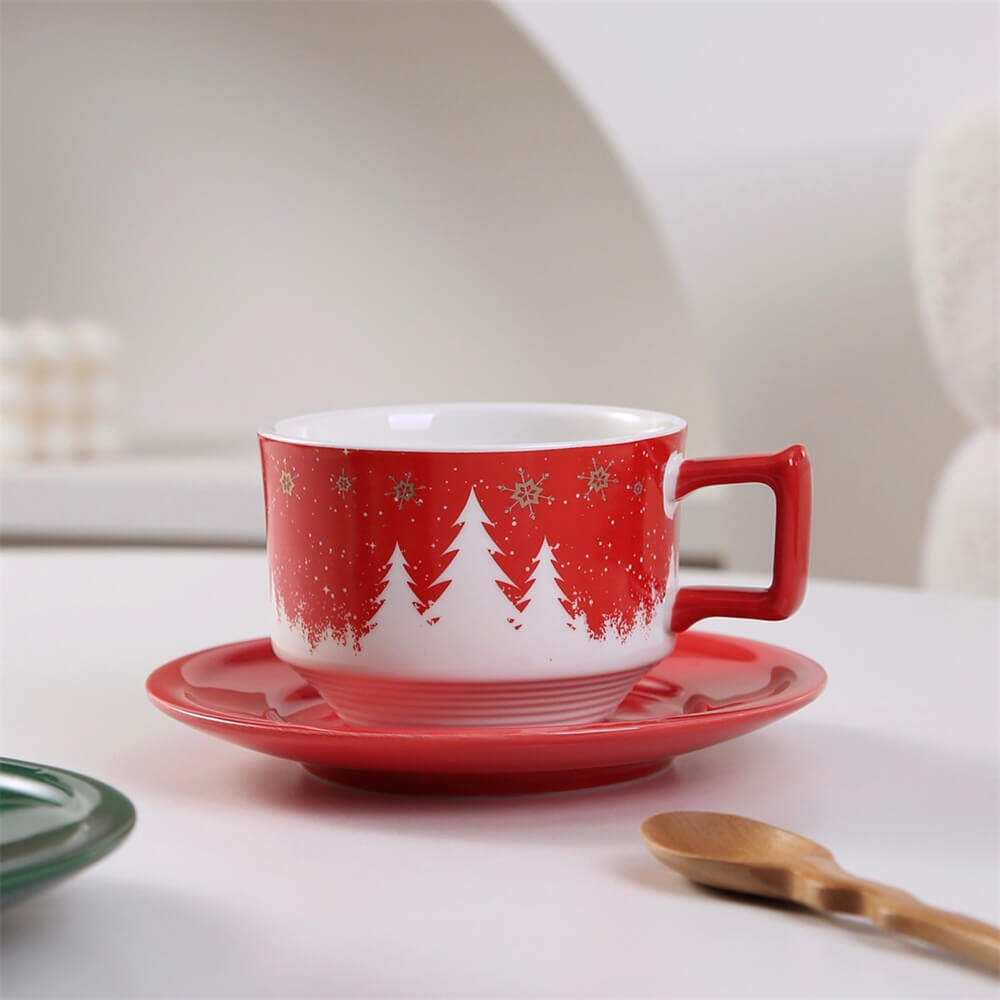 christmas cup and saucer,christmas cup of tea,ceramic tea cup set