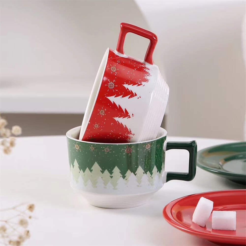 christmas cup and saucer,christmas cup of tea,ceramic tea cup set