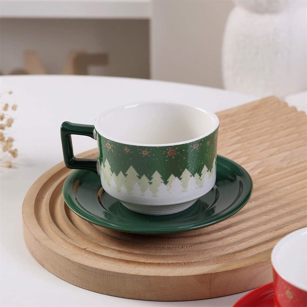 christmas cup and saucer,christmas cup of tea,ceramic tea cup set