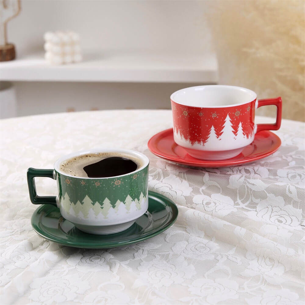 christmas cup and saucer,christmas cup of tea,ceramic tea cup set