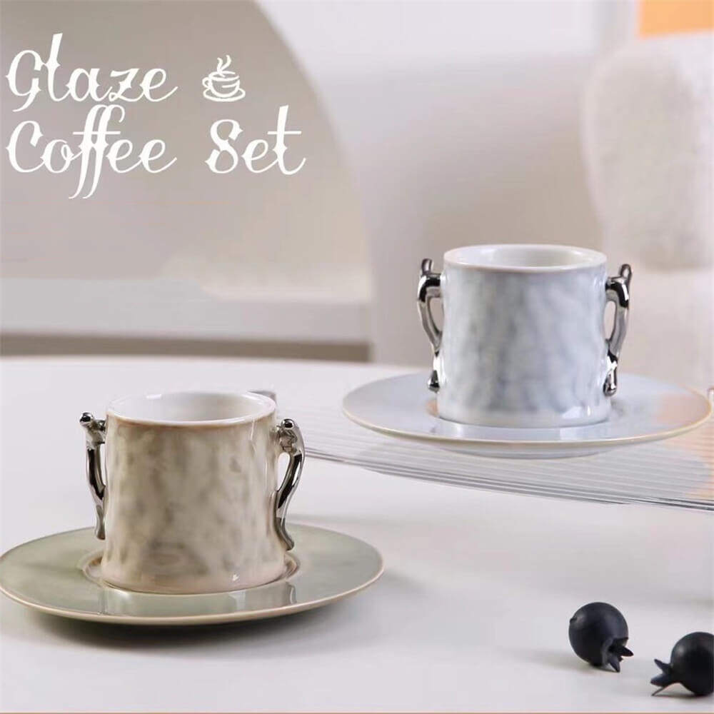 Nordic Style Espresso Cup and Saucer Set with Creative Ear