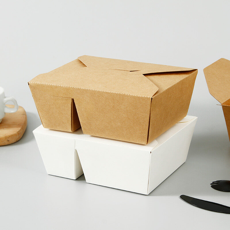 Delicatessen Takeaway Kraft Paper Box Divided Lunch Paper Box Environmental Paper Lunch Box